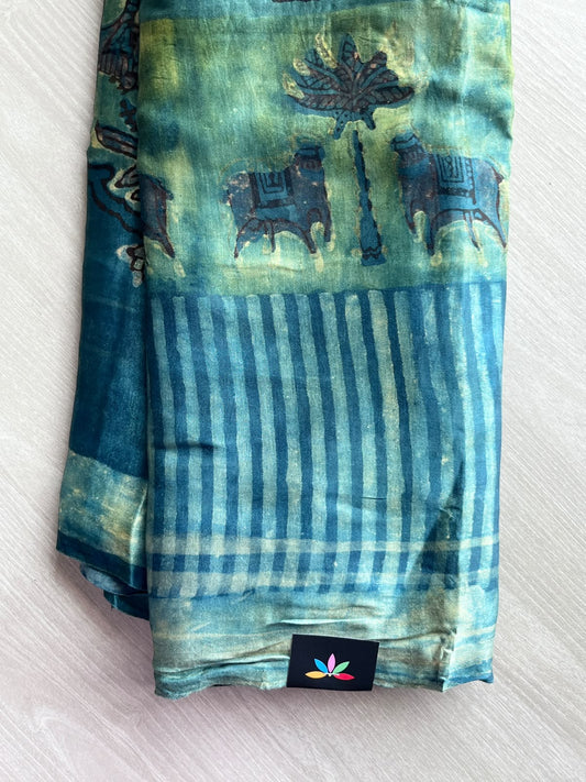 Natural Dyed Hand Block Printed Modal Silk Saree - 35715