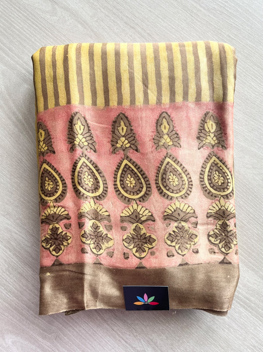 Natural Dyed Hand Block Printed Modal Silk Saree - 35716