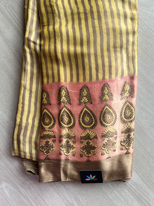 Natural Dyed Hand Block Printed Modal Silk Saree - 35716