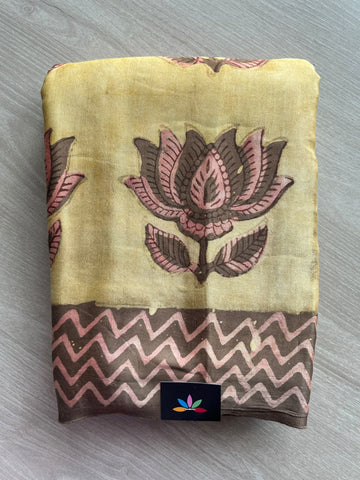 Natural Dyed Hand Block Printed Modal Silk Saree - 35718