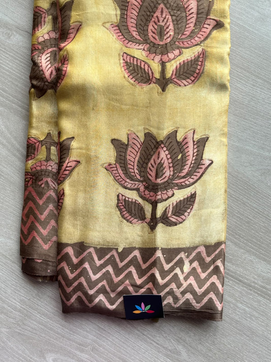 Natural Dyed Hand Block Printed Modal Silk Saree - 35718