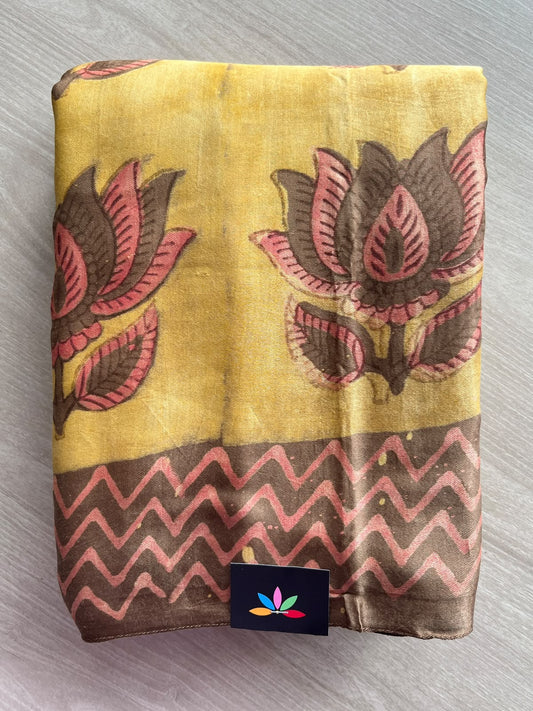 Natural Dyed Hand Block Printed Modal Silk Saree - 35719