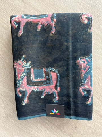 Natural Dyed Handblock Printed Mul Cotton Saree - 36470