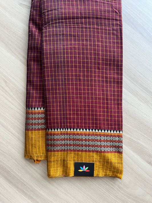 Checked Narayanpet Mercerized Cotton Saree -15014