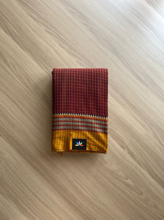 Checked Narayanpet Mercerized Cotton Saree -15014