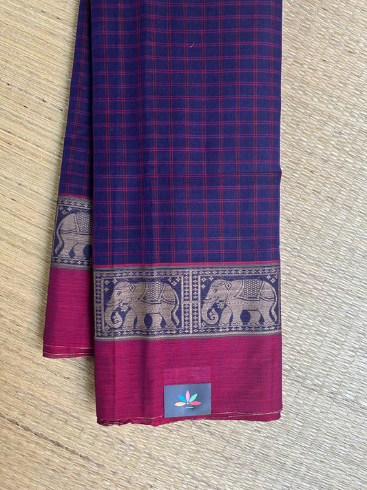Checked Handloom Narayanpet Cotton Saree - 18565