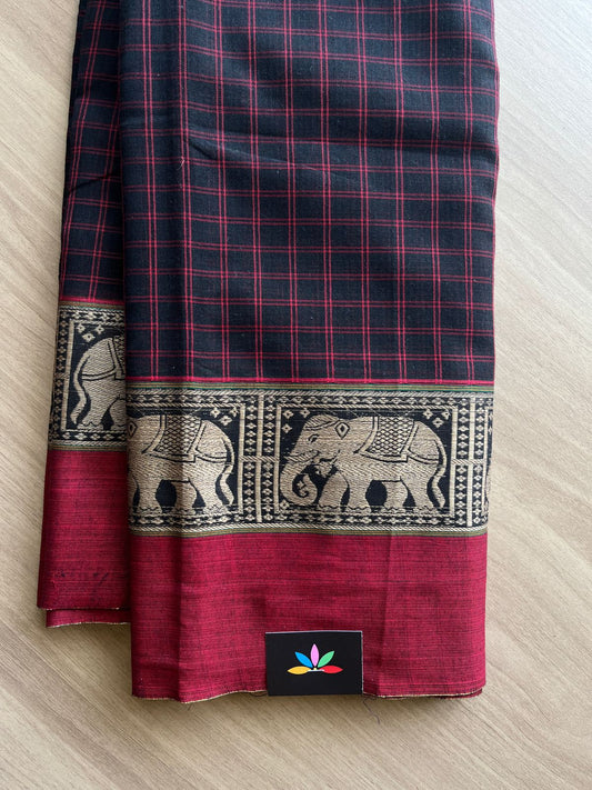 Checked Handloom Narayanpet Cotton Saree -16693