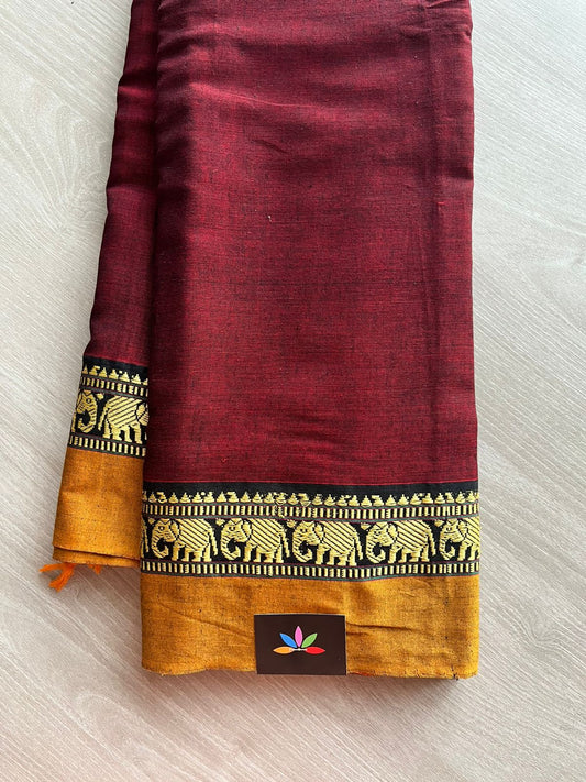 Elephant Border Narayanpet Mercerized Cotton Saree -12373