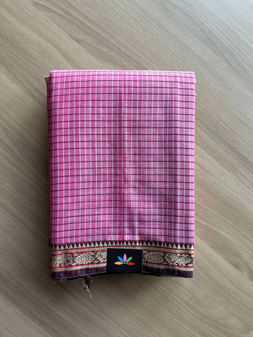 Checked Small Border Narayanpet Cotton Saree -22656-22657