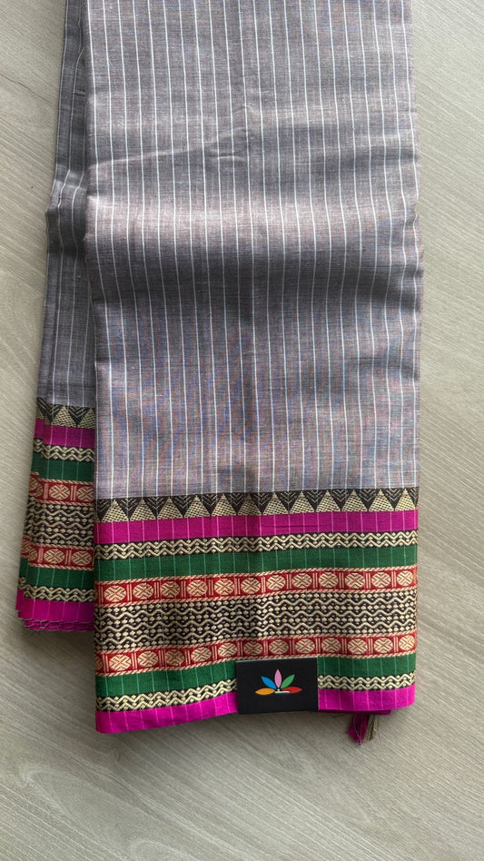 Stripped Long Border Narayanpet Mercerized Cotton Saree -24770-24771