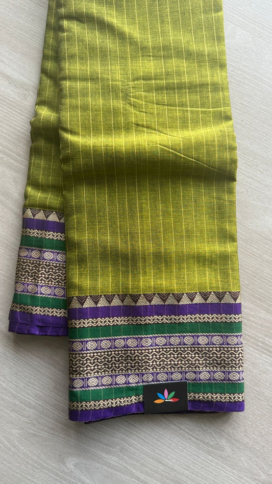 Stripped Long Border Narayanpet Mercerized Cotton Saree -24772-24773