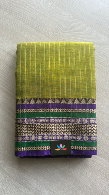Stripped Long Border Narayanpet Mercerized Cotton Saree -24772-24773