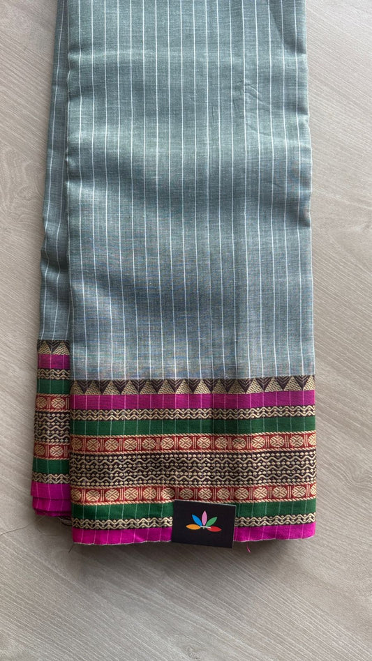 Stripped Long Border Narayanpet Mercerized Cotton Saree -24774-24775