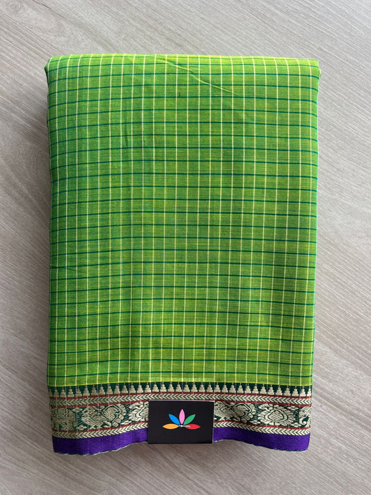 Checked Small Border Narayanpet Cotton Saree -27166-27167