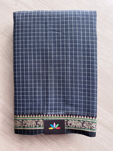 Checked Small Border Narayanpet Cotton Saree -27824 - 27825