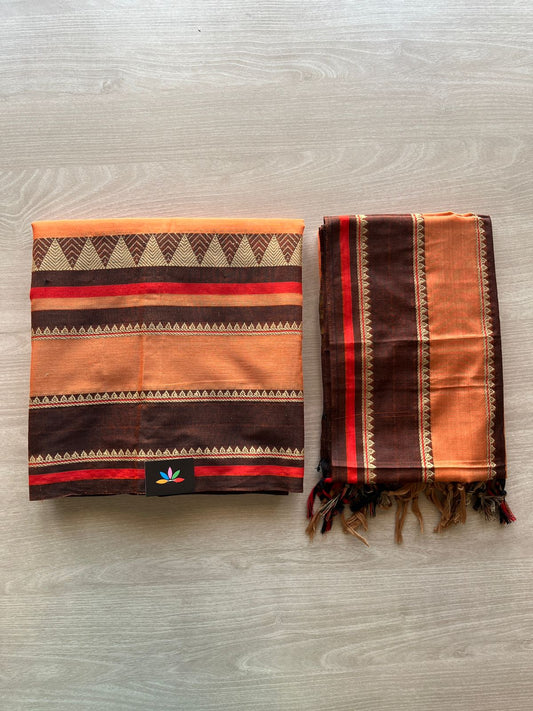 Rust Orange & Brown Border Narayanpet Mercerized Cotton Suit-3 Piece Set -29814