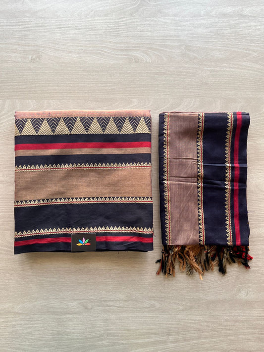 Dual Tone (Muted Purple/Golden) & Black Border Narayanpet Mercerized Cotton Suit-3 Piece Set -29815