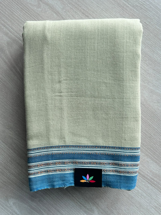 Sage Green Natural Dyed Gadi Dhadi Handloom Cotton Saree - 35800-35801