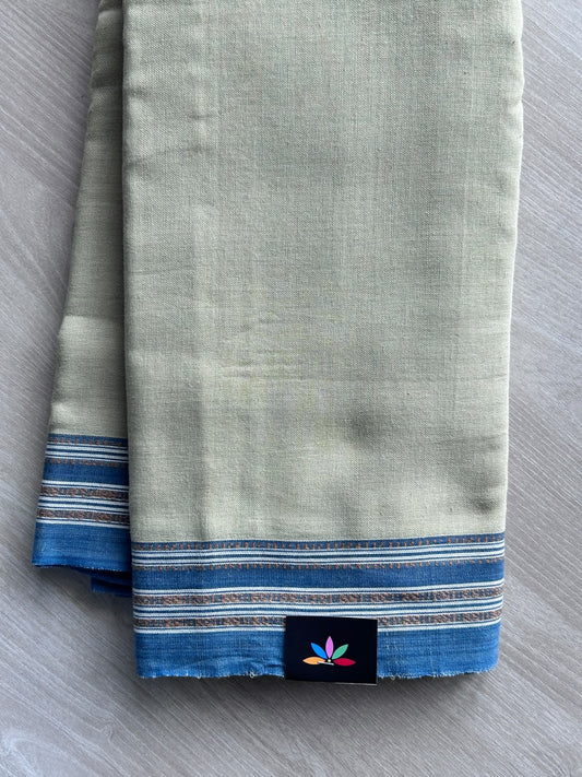 Sage Green Natural Dyed Gadi Dhadi Handloom Cotton Saree - 35800-35801