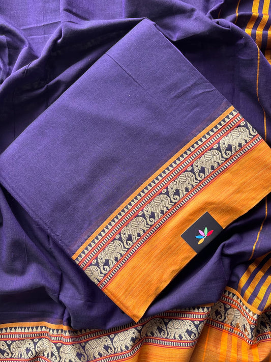 Persian Indigo Narayanpet Mercerized Cotton Suit-3 Piece Set - 35833