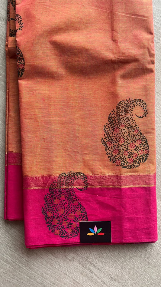 Block Printed Cotton Saree-25755