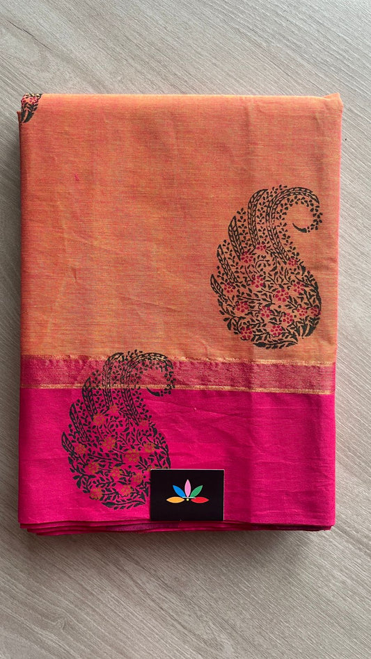 Block Printed Cotton Saree-25755