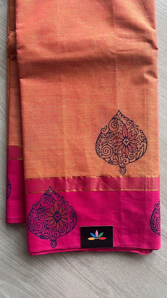 Block Printed Cotton Saree-25758