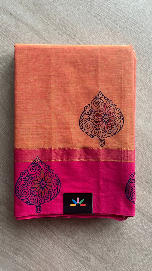 Block Printed Cotton Saree-25758