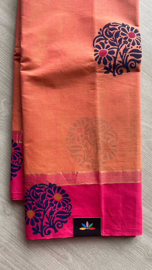 Block Printed Cotton Saree-25762
