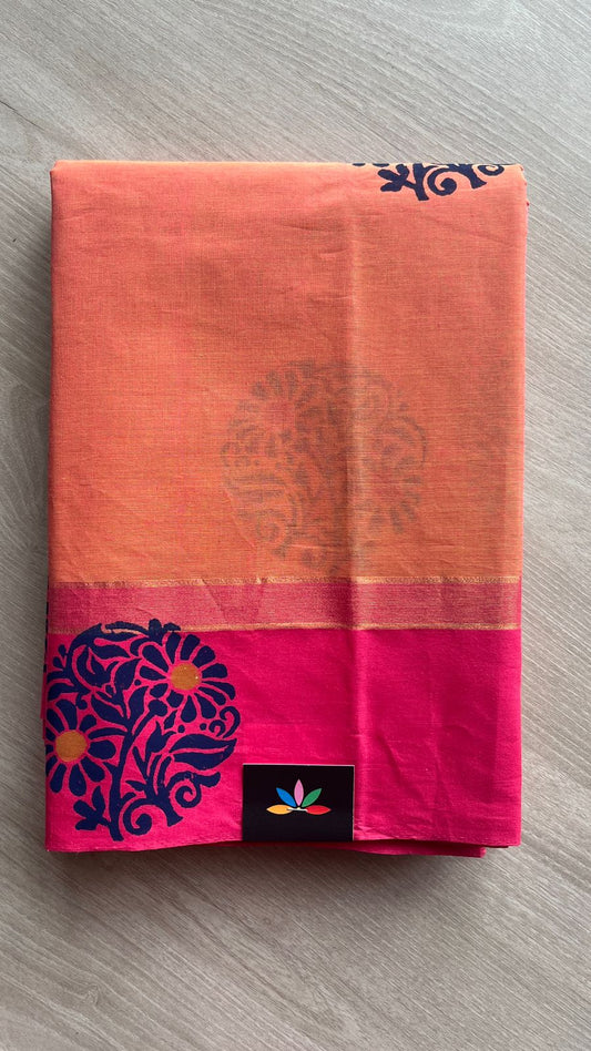 Block Printed Cotton Saree-25762
