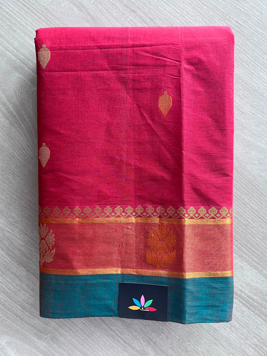 Raspberry Red Contrast Border Woven Cotton Saree - 33555