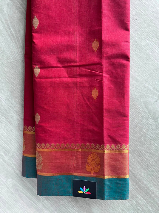 Raspberry Red Contrast Border Woven Cotton Saree - 33555