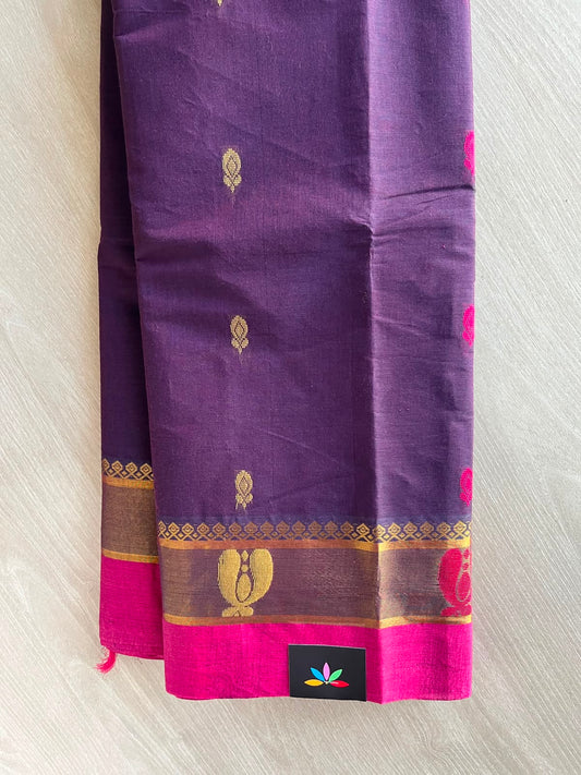 Deep Purple Contrast Border Woven Cotton Saree - 33556