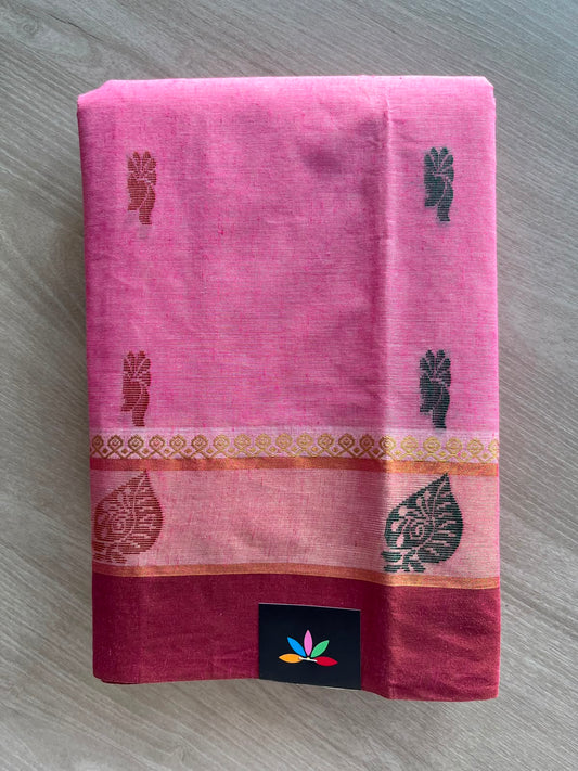 Persian Pink Contrast Border Woven Cotton Saree - 33558