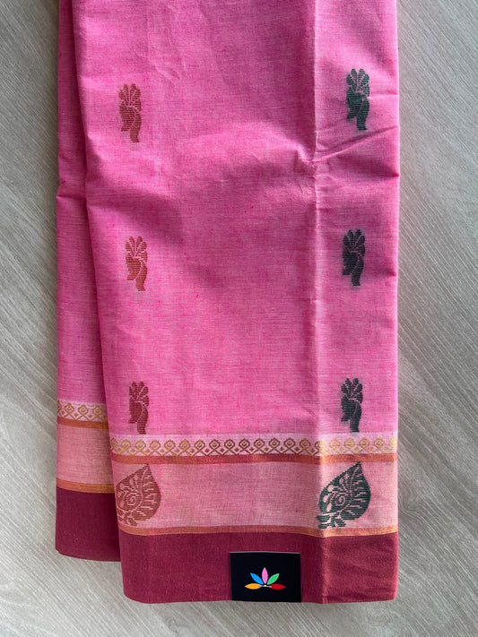Persian Pink Contrast Border Woven Cotton Saree - 33558