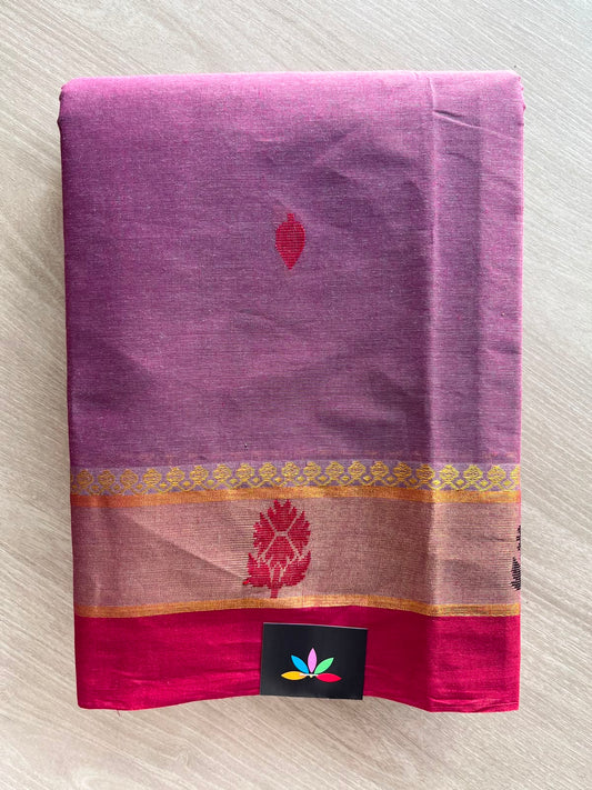 Orchid Purple Contrast Border Woven Cotton Saree - 33560
