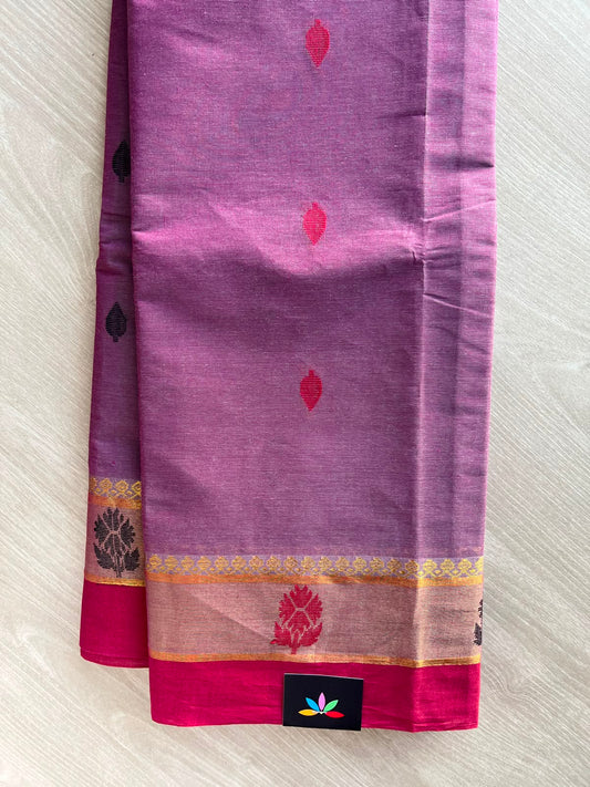 Orchid Purple Contrast Border Woven Cotton Saree - 33560