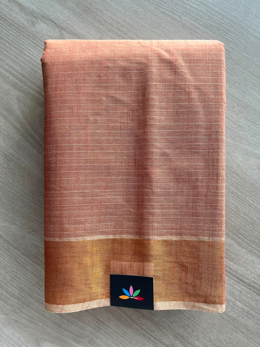 Sienna Brown Self-Striped Cotton Saree - 33562