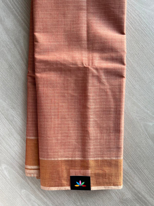 Sienna Brown Self-Striped Cotton Saree - 33562