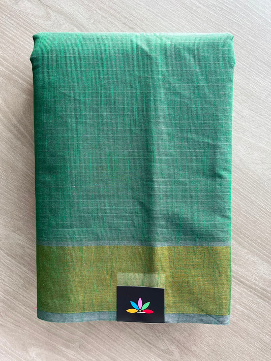 Bottle Green Self-Striped Cotton Saree - 33563