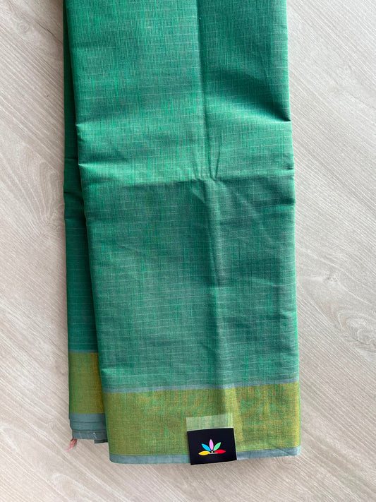 Bottle Green Self-Striped Cotton Saree - 33563