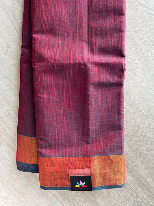 Wine Berry Shade Self-Striped Cotton Saree - 33564