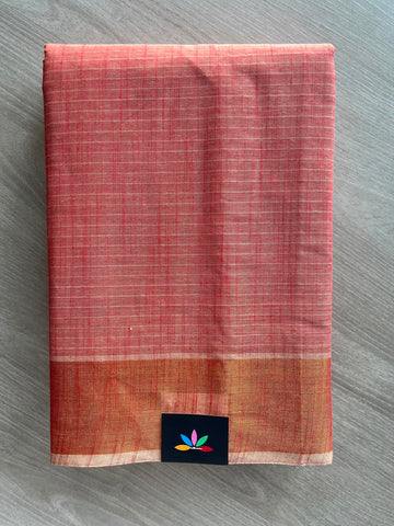 Self-Striped Cotton Saree - 33565
