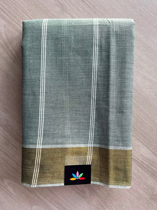 Regent Grey Striped Cotton Saree - 33574