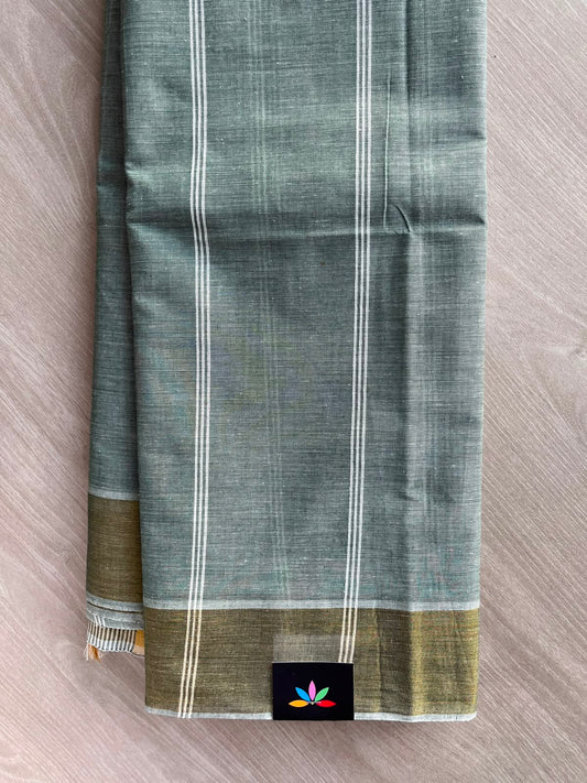 Regent Grey Striped Cotton Saree - 33574