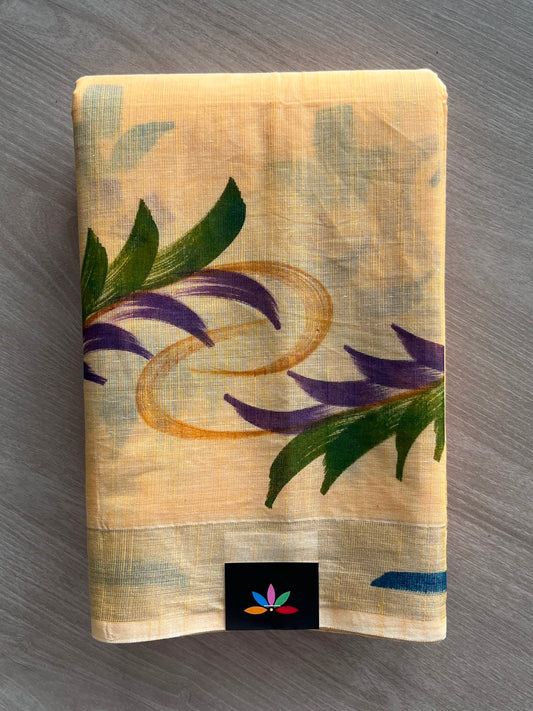 Tuscan Shade Handbrush Printed Textured Cotton Saree - 33579