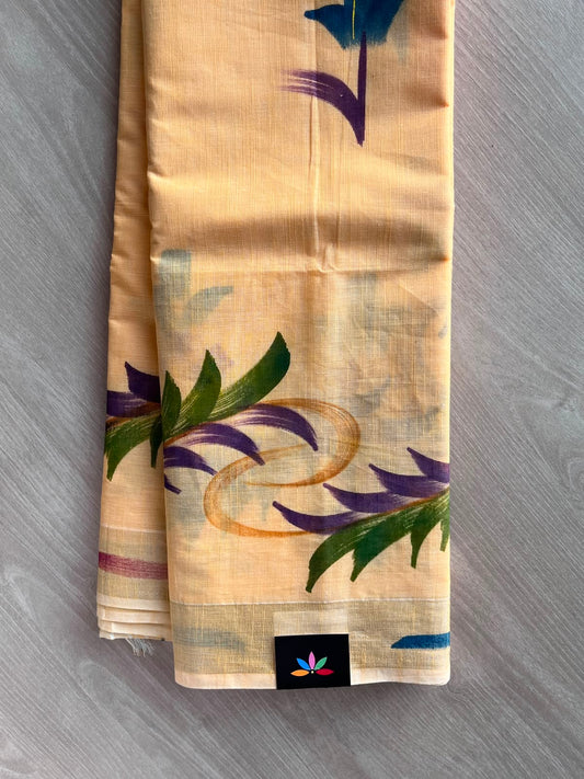 Tuscan Shade Handbrush Printed Textured Cotton Saree - 33579