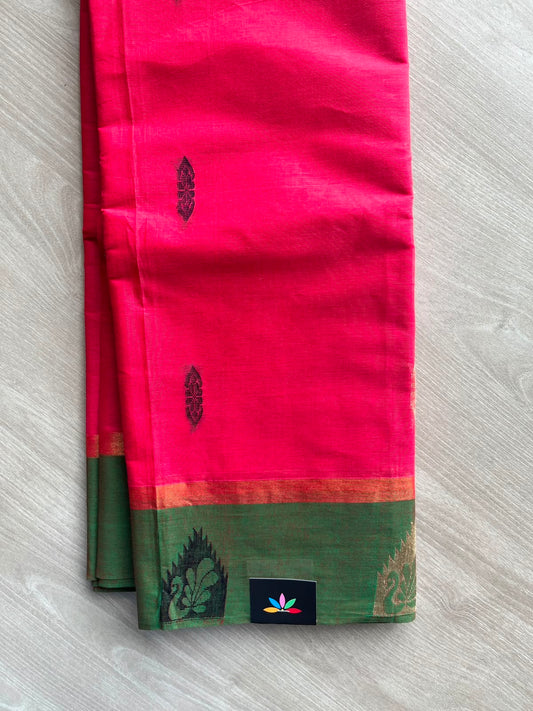 Raspberry Pink Contrast Border Woven Cotton Saree - 33582