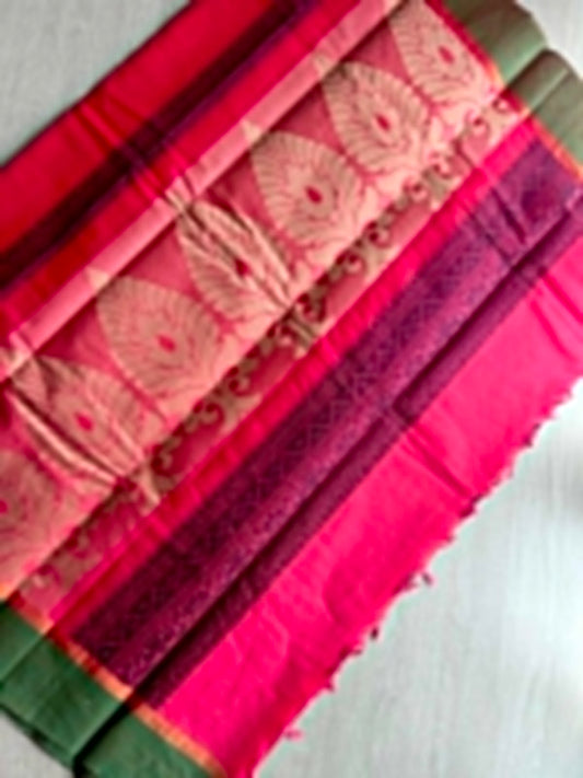 Raspberry Pink Contrast Border Woven Cotton Saree - 33582