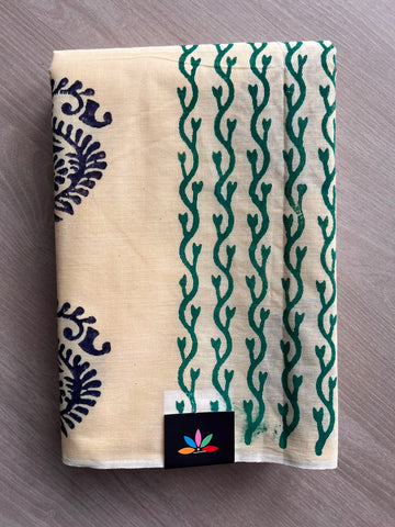 Simple Block Printed Cotton Saree - 33591